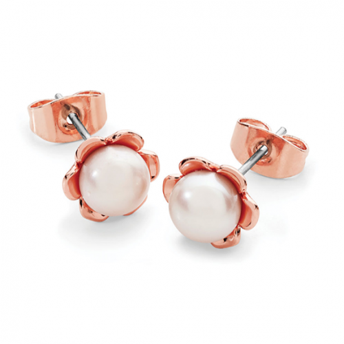 Tipperary Crystal Rose Gold Flower Pearl Earrings